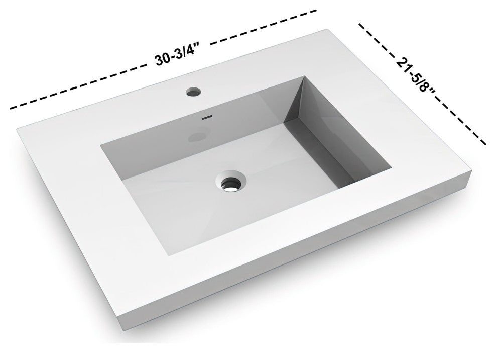 Dowell 22" FTB Resin Bathroom Vanity Basin, White, 32wx22dx6h