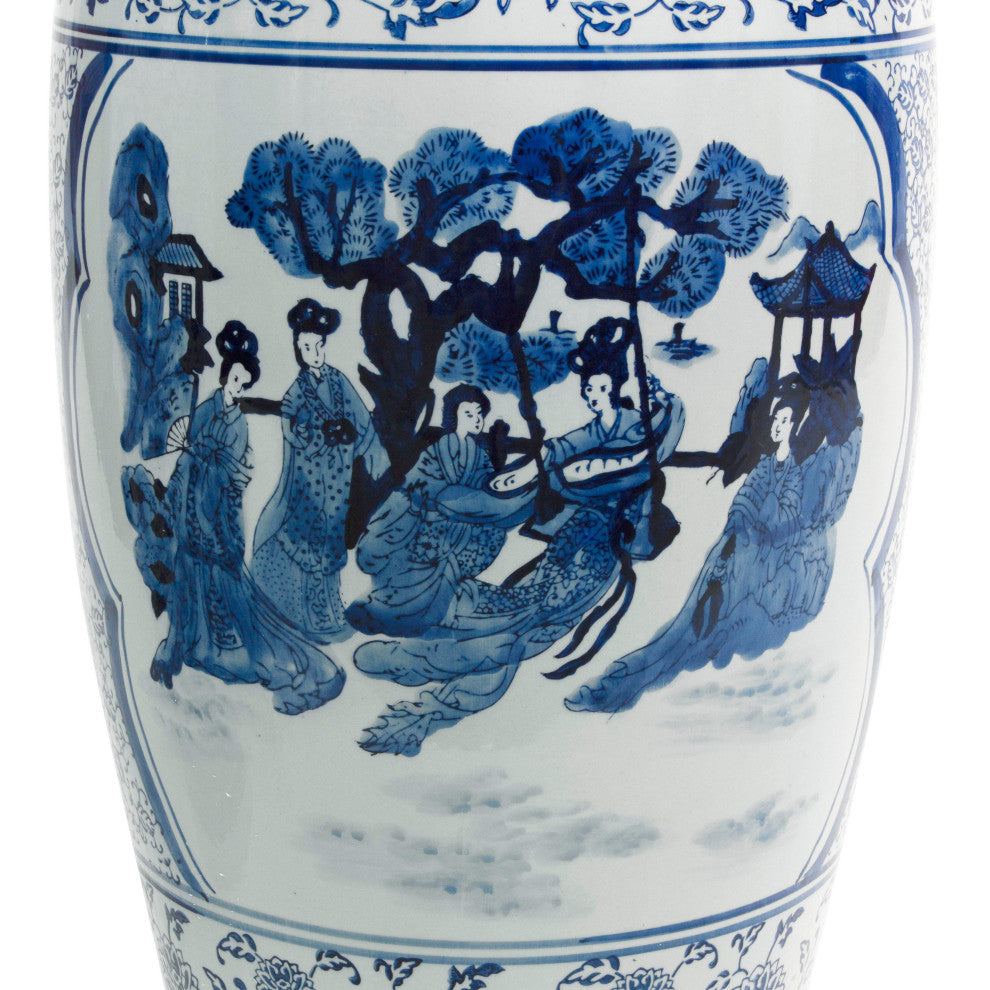 36" Ladies Blue and White Porcelain Tung Chi Vase