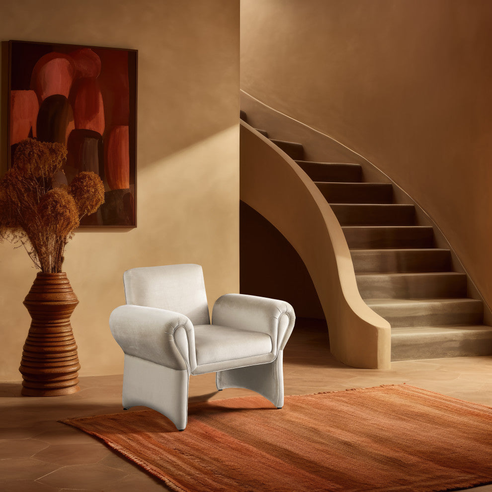 Fleurette Velvet Accent Chair, Cream
