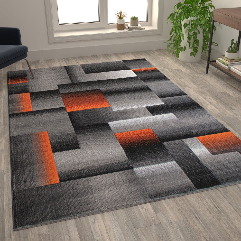 Angie Collection Rectangle 6' x 9' Blocked Area Rug, Orange
