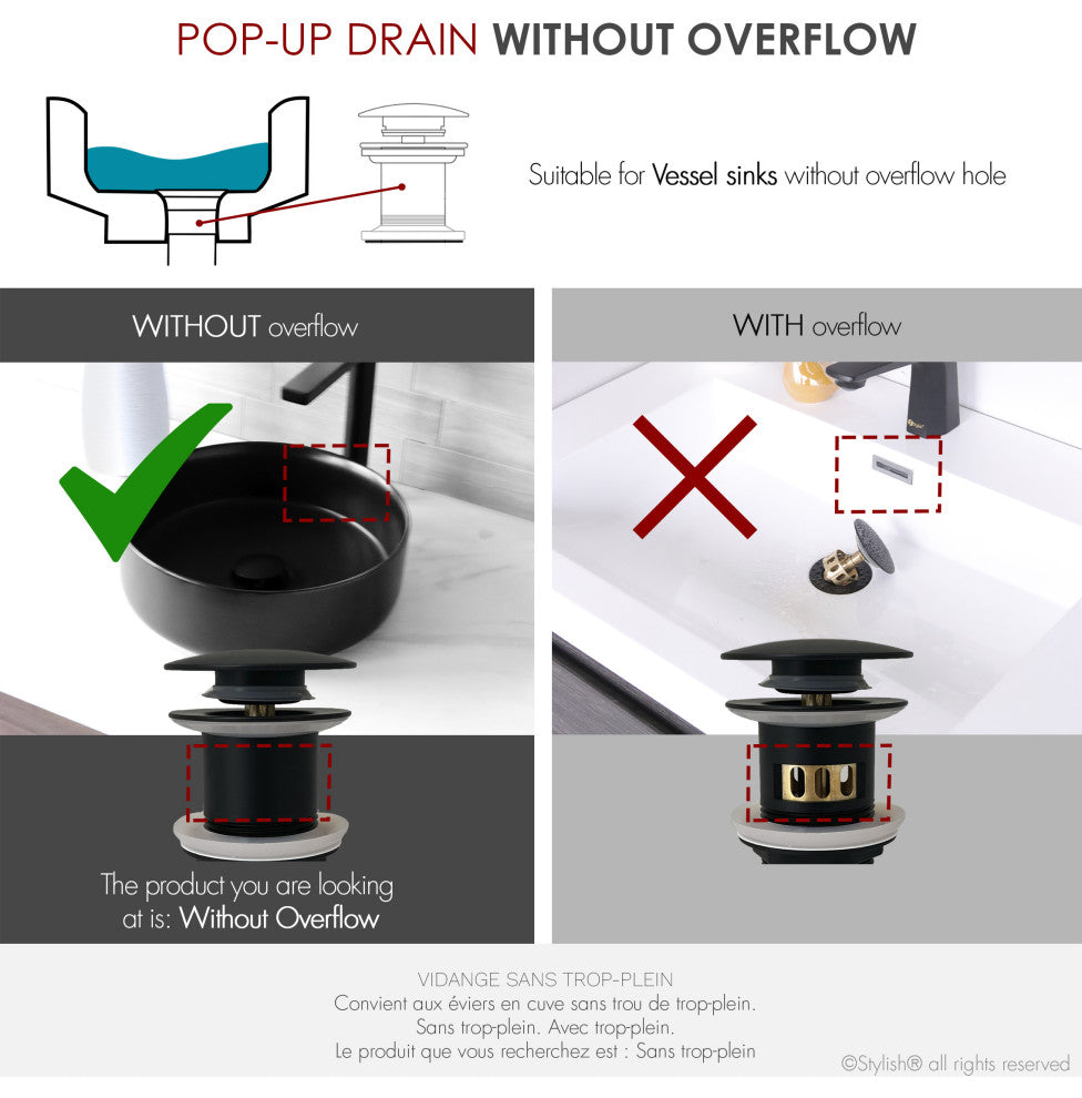 STYLISH Matte Black Pop-Up Bathroom Sink Drain without Overflow