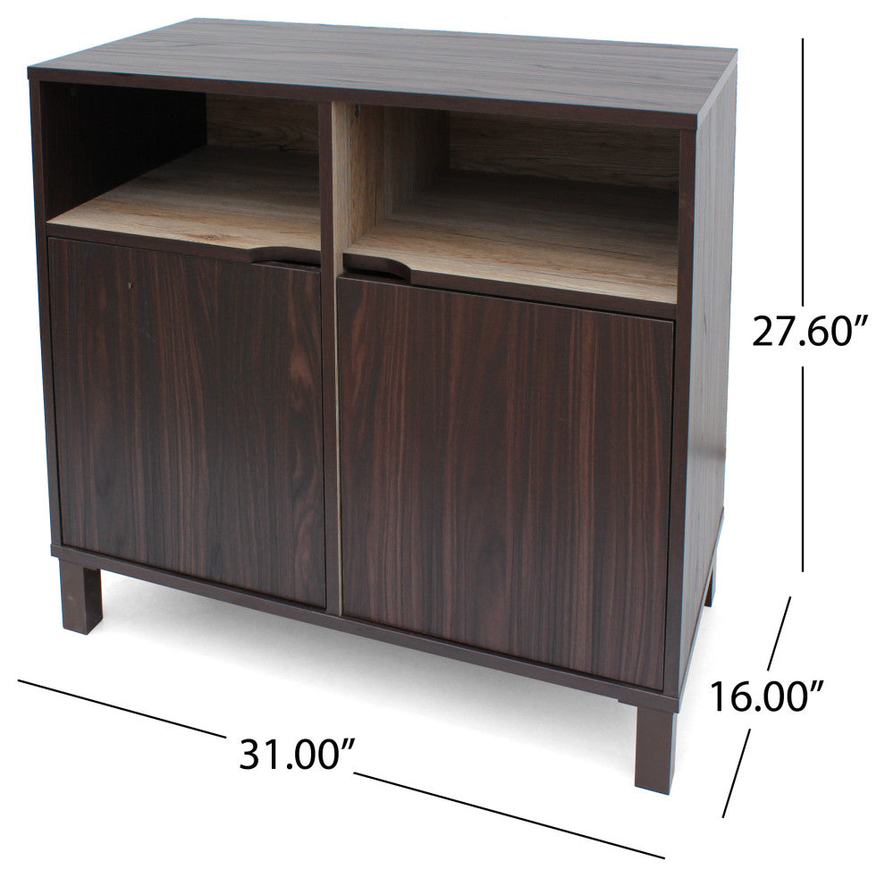 GDF Studio Provence 2-Shelf Walnut Finish Faux Wood Cabinet With Oak Interior, S