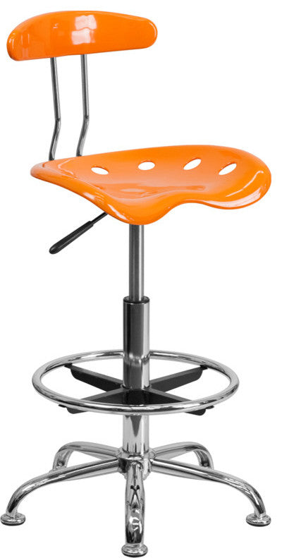 Chrome Drafting Stool With Tractor Seat, Orange, 17.25"x20"x32.50", 41"