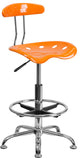Chrome Drafting Stool With Tractor Seat, Orange, 17.25"x20"x32.50", 41"