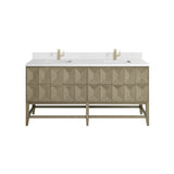 Emmeline 72" Double Vanity, Pebble Oak, Single Hole White Zeus, Backsplash