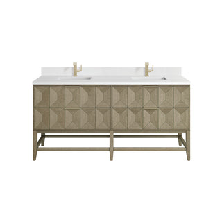 Emmeline 72" Double Vanity, Pebble Oak, Single Hole White Zeus, Backsplash