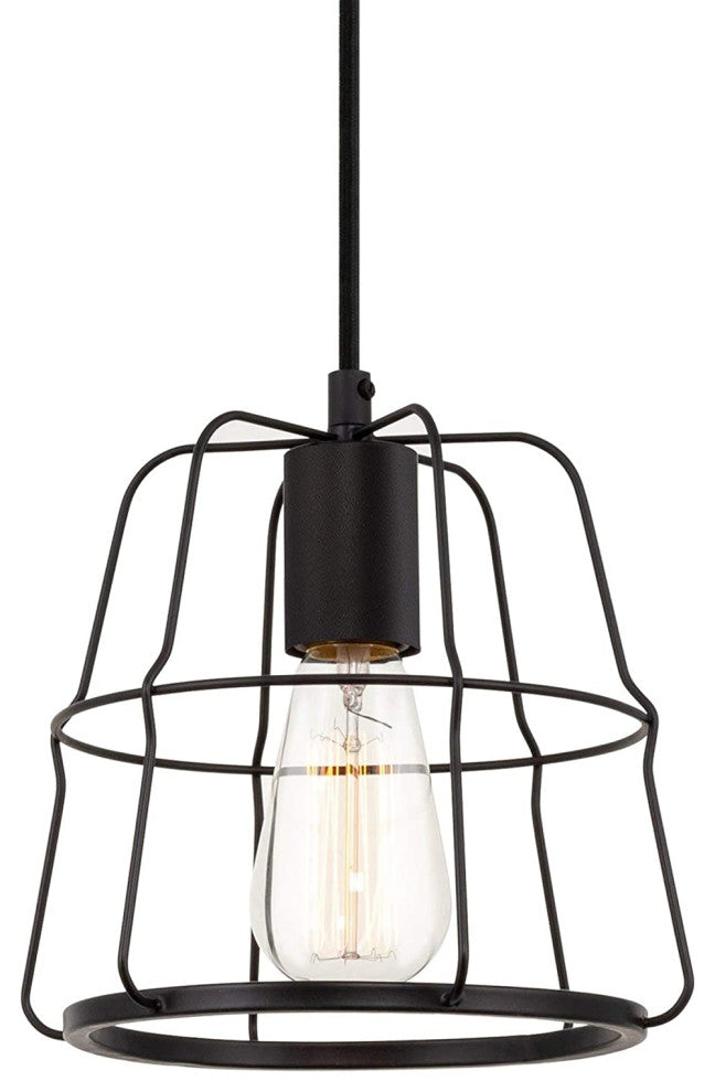 Industrial Farmhouse Mini Cage Pendant Light Black Hanging Lamp