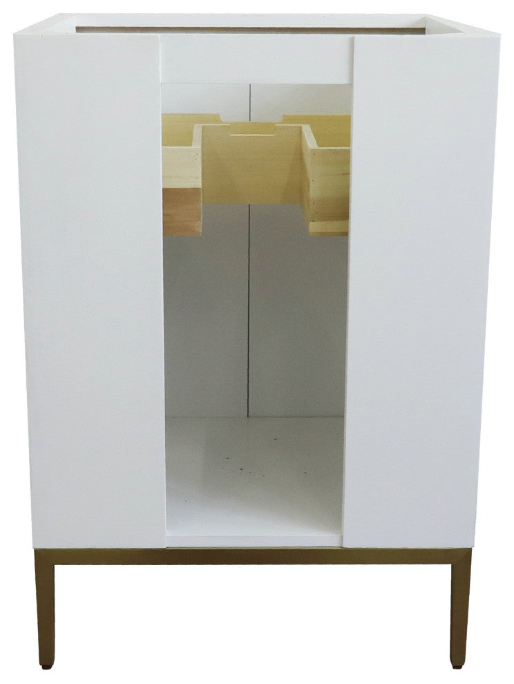 25" Single Sink Vanity, White Finish With Black Galaxy Granite And Round Sink