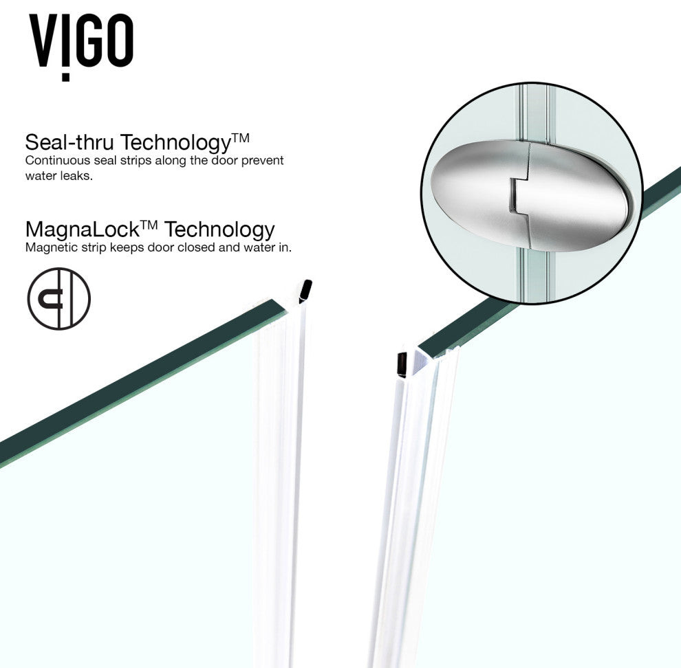 VIGO Gemini Frameless Hinged Neo-Angle Shower Enclosure, Chrome, 42" D X 42" W, High Base