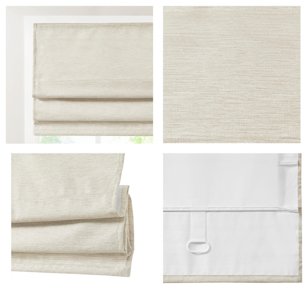 Madison Park Como Faux Silk Cordless Roman Shade, Ivory, 35 X 64"