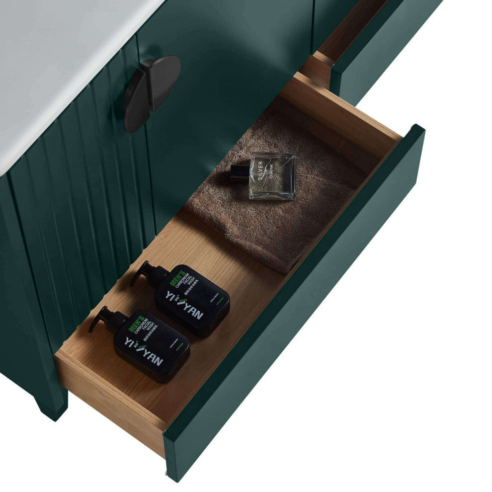 Venezian Single Bathroom Vanity, Green, 48", Black Handles, One Sink