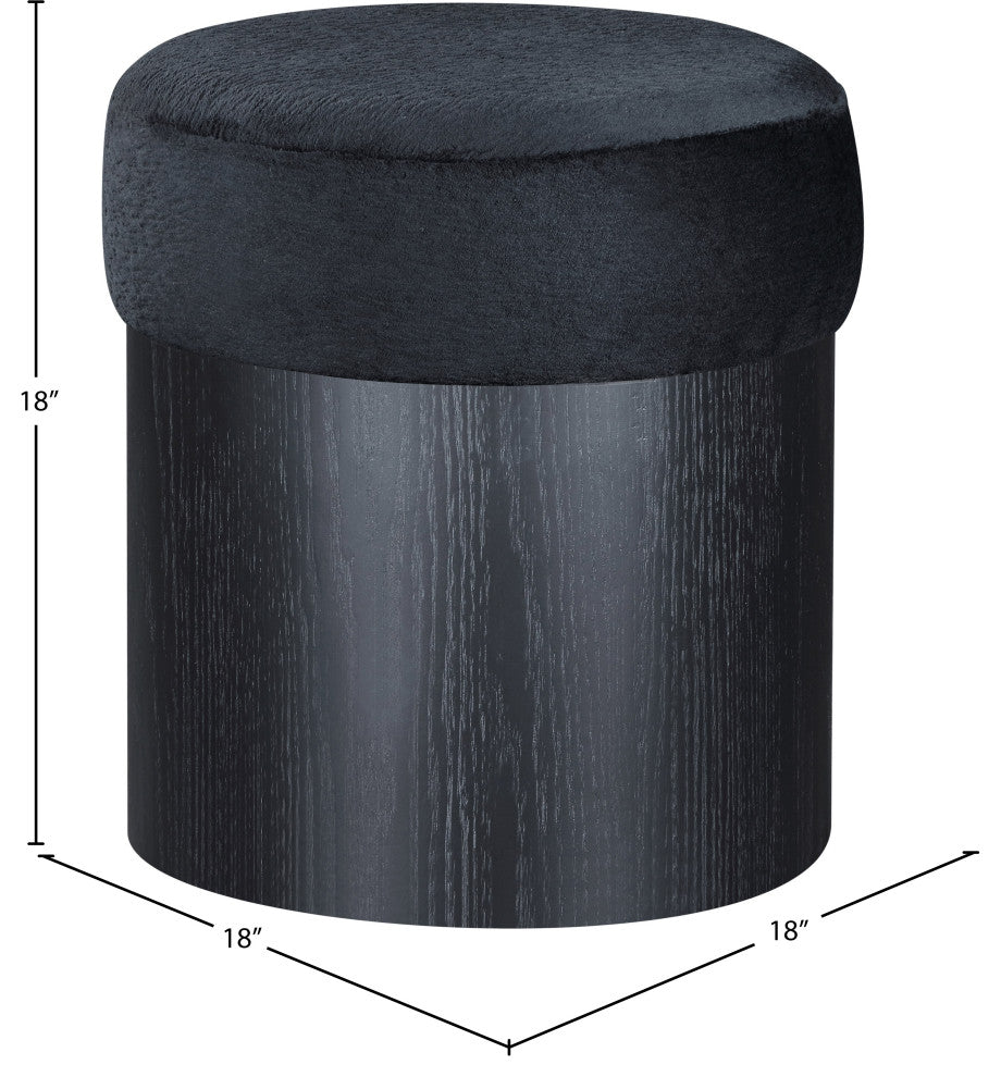 Nimes Upholstered Ottoman, Black, Velour Fur, Black Finish