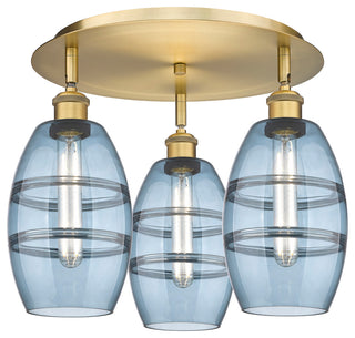 Ballston-Vaz 3-Light 18" Flush Mount, Brushed Brass, Princess Blue