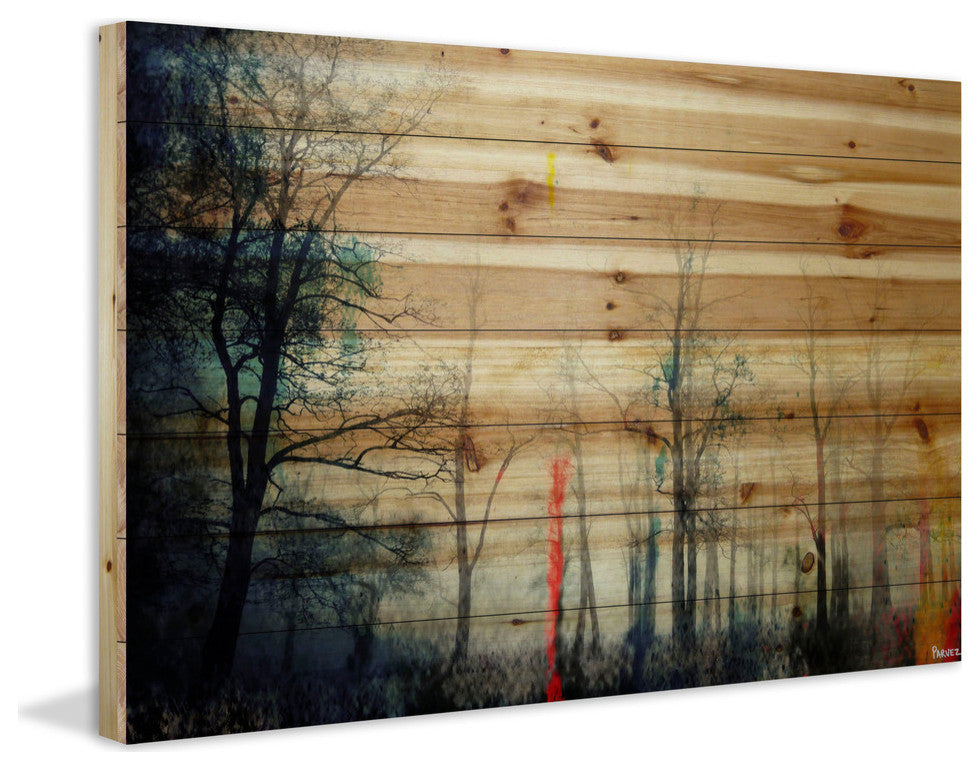 "Tall Tree Silhouette" Painting Print on Natural Pine Wood, 60"x40"