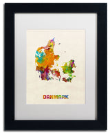 'Denmark Watercolor Map' Matted Framed Canvas Art by Michael Tompsett
