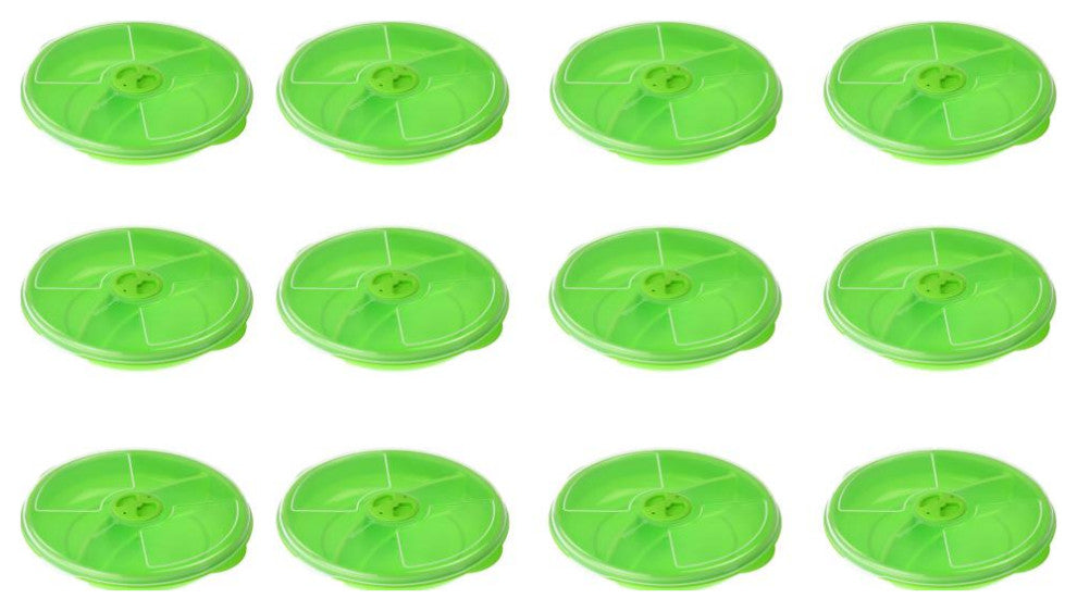 Two Compartment Microwave Tray with Cover, Green, Pack of 12