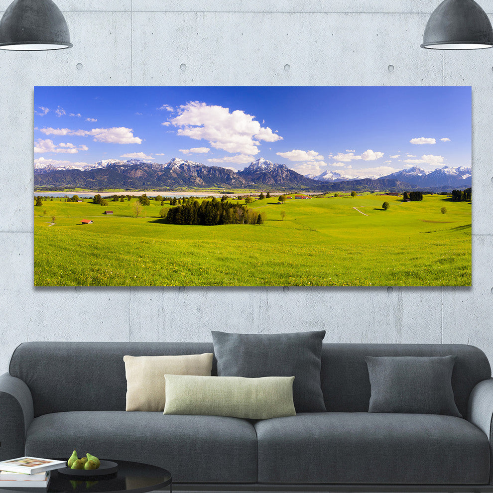 Green Bavaria Field Panorama, Landscape Canvas Art Print, 60"x28"