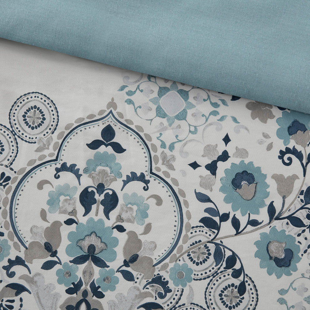 Madison Park Brielle 3 Piece Floral Printed Cotton Duvet Cover Set