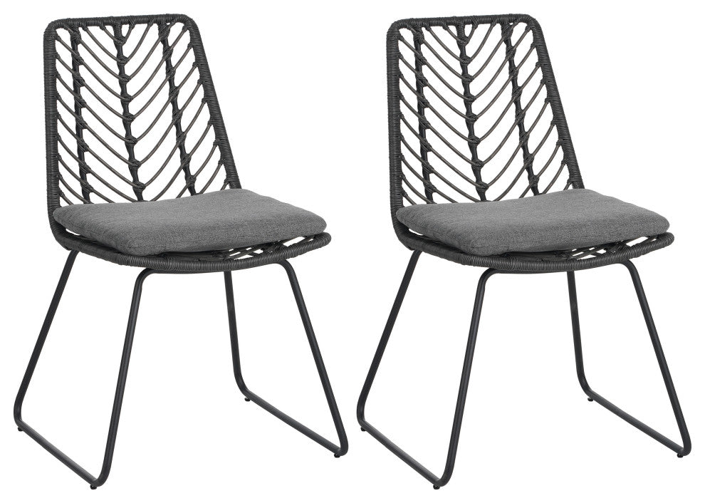 Azlee Outdoor Wicker Dining Chairs With Cushions, Set of 2, Gray