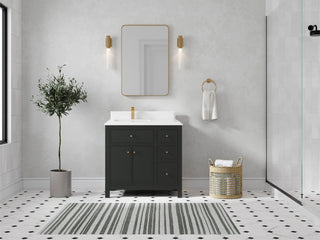 Sonoma 36" Left Offset Reeded Bath Vanity, Black Top 1.5" White Quartz