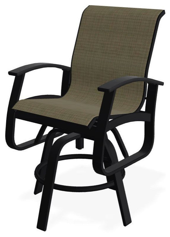 Belle Isle Sling Balcony Height Outdoor Swivel Chair, Elevation Stone/Black