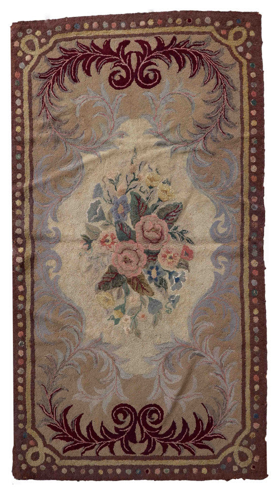 Handmade Antique American Hooked Rug 2.7'x5', 84cmx154cm 1880s