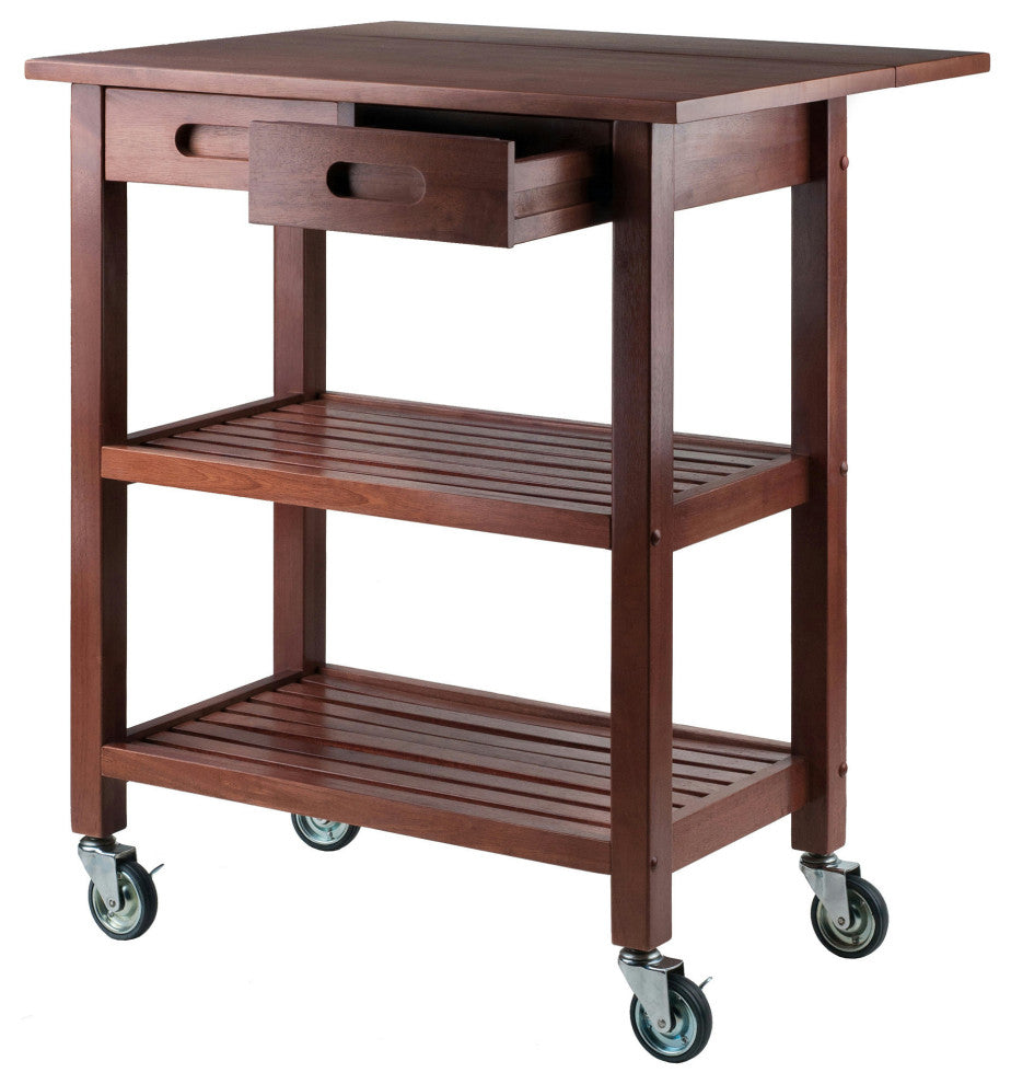 Winsome Jonathan Transitional Solid Wood Kitchen Cart in Walnut