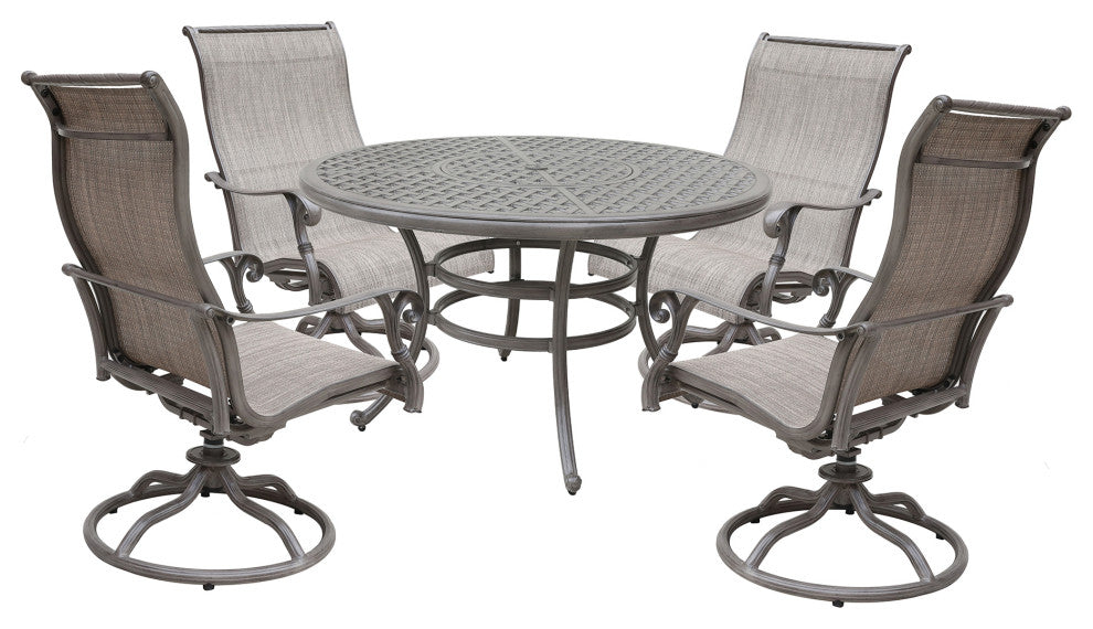 5-PieceRound Dining Set With 4 Sling Swivel Chairs, Heritage Grey