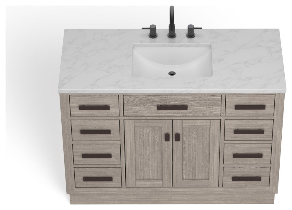 The Cyrus Bathroom Vanity, Gray Oak, 48", Single Sink, Freestanding