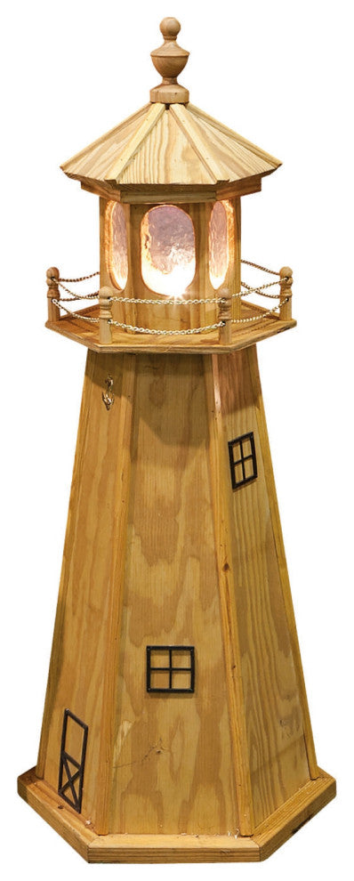 Pressure Treated Pine Lighthouse, Natural Stain, 3 Foot, Dusk to Dawn Sensor