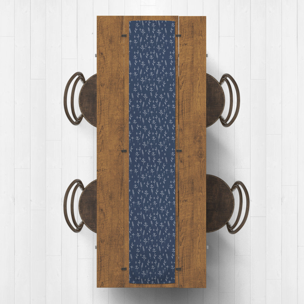 Botanical Navy Pattern 16x90 Cotton Twill Runner