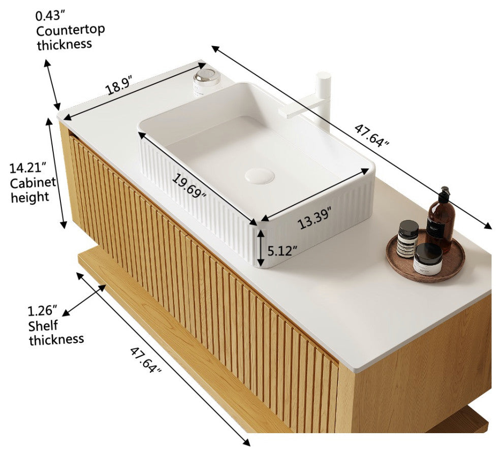 Wall-Mounted Plywood Bathroom Vanity With Sink, With Rectangular Vessel