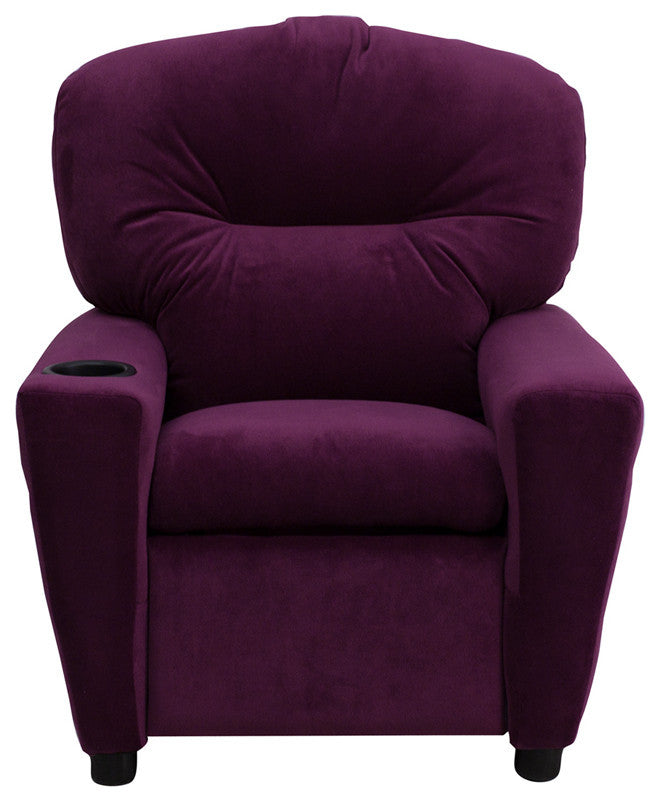 Contemporary Purple Microfiber Kids Recliner With Cup Holder