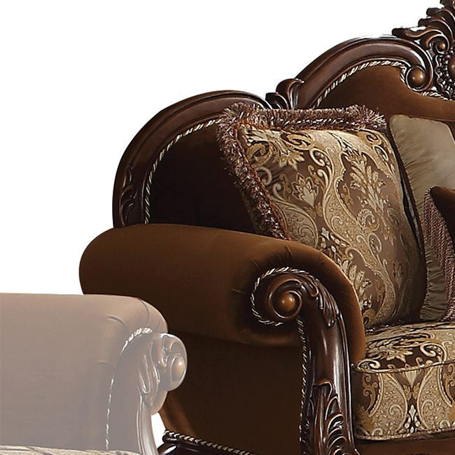 ACME Jardena Loveseat with 4 Pillows, Fabric and Cherry Oak