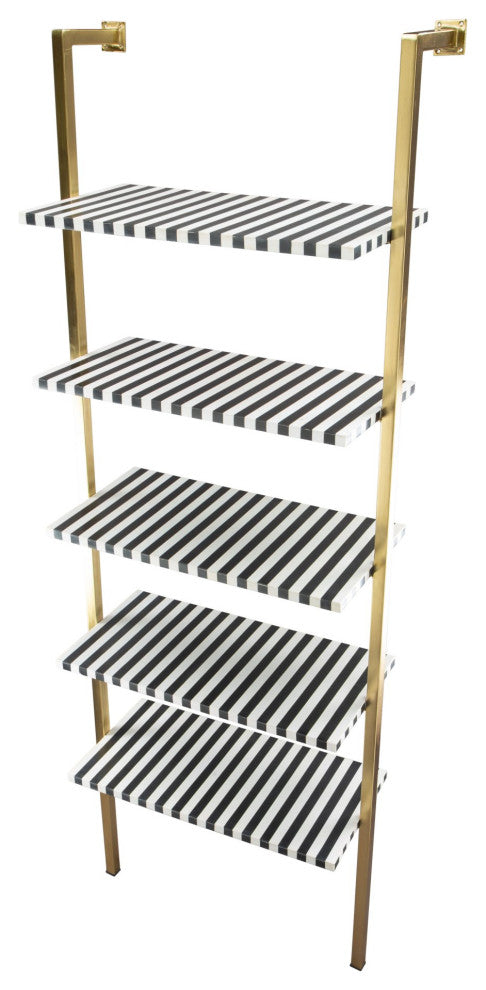 Bookcase Wall Shelf Rack, Metal Iron, Gold, Lounge Cafe Lobby Hospitality