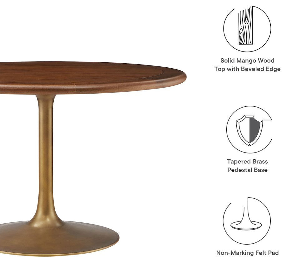 Lippa 48 Round Pedestal Solid Wood and Metal Dining Table