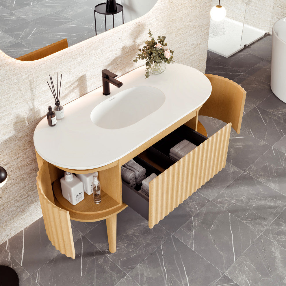 Eviva Haven 48" Oak Freestanding Vanity With White Solid Surface Integrated Top