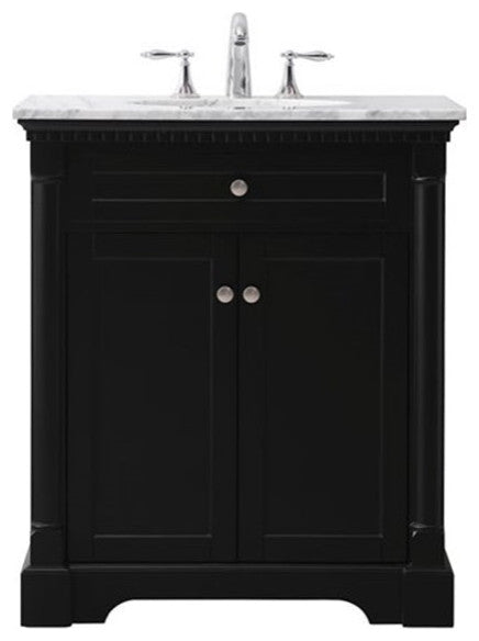 Elegant Decor Clarence 30" Solid Wood Metal Single Bathroom Vanity Set in Black