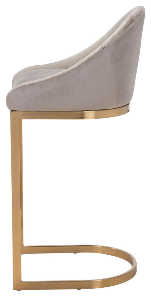 Bar Stool Chair Barstool, Faux Vinyl Leather, Steel, Gray, Gold, Cafe