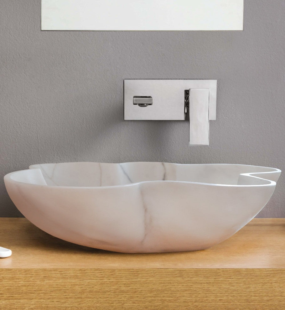 Carrara White Marble Above Counter Artistic Vessel Sink (W)24.5" (L)18" (H)6"