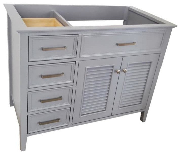 Ariel Kensington 42" Transitional Right Offset Single Sink Base Cabinet, Gray