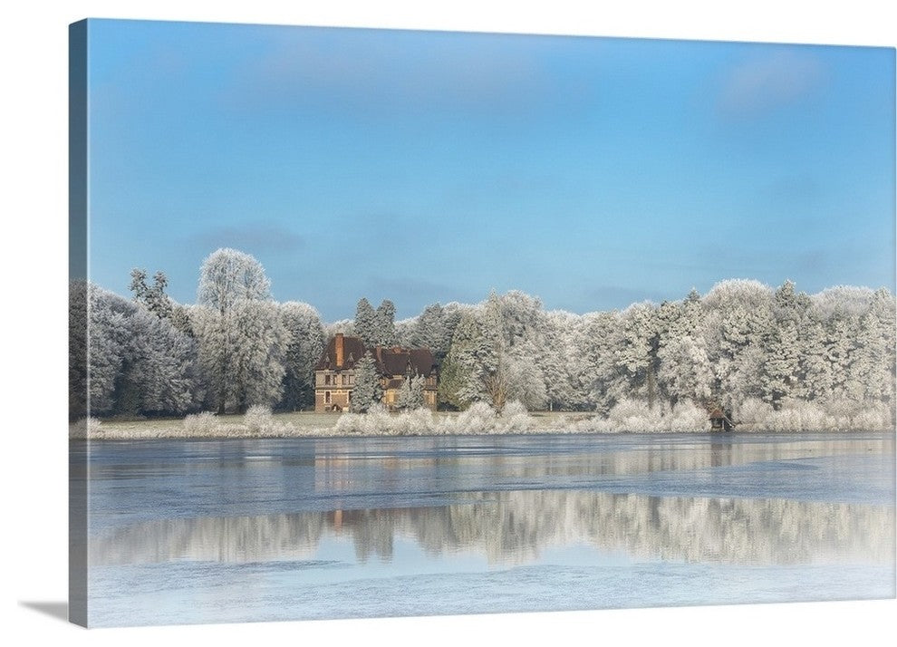 "Broceliande Castle in winter morning" Wrapped Canvas Art Print, 48"x32"x1.5"