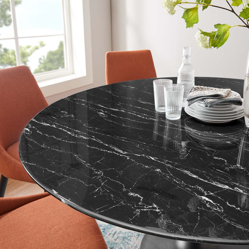 Modway Lippa 60" Artificial Marble Dining Table, Black Black