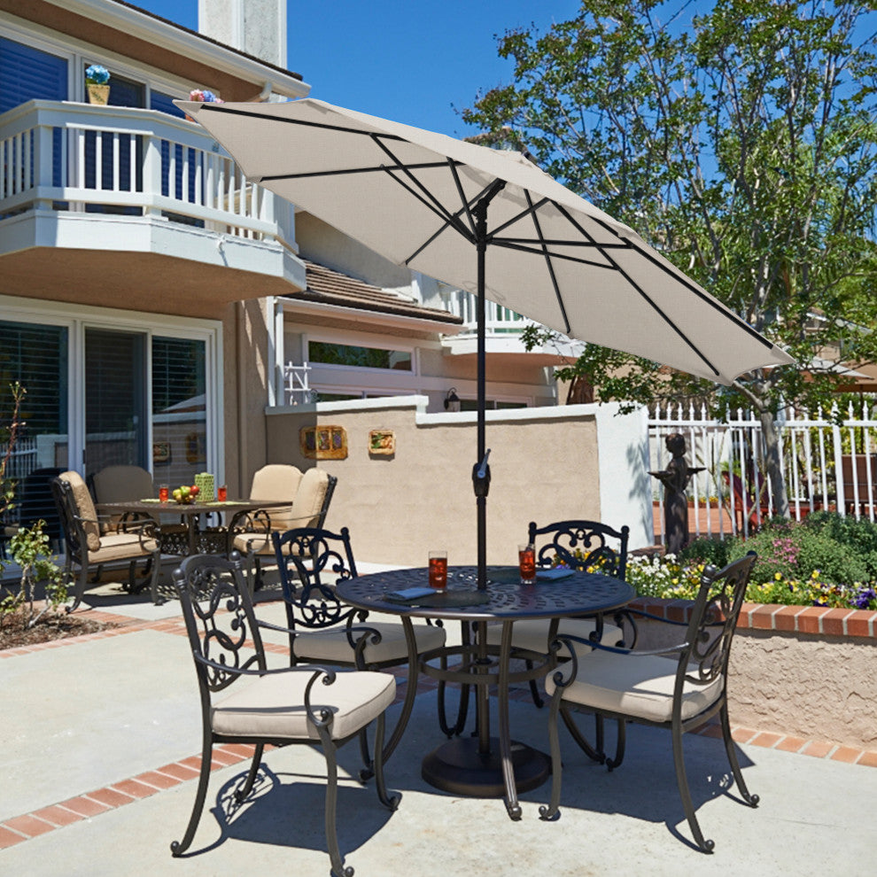 9' Bronze Auto-tilt Crank Lift Aluminum Umbrella, Olefin, Woven Granite