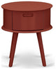 Gordon Round Night Stand End Table With Drawer, Burgundy Finish