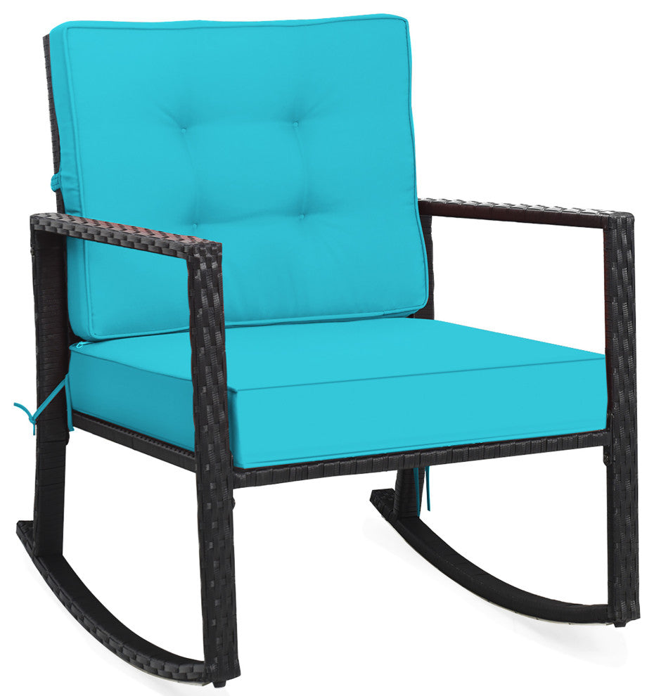 Costway Patio Rattan Rocker Chair Glider Rocking Chair Cushion Lawn Turquoise