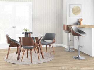 Fabrizzi Adjustable Barstool, Set of 2, Chrome, Walnut Wood, Gray Falseise