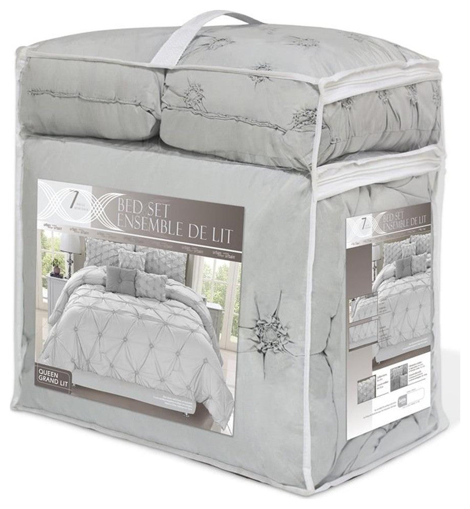 Safdie & Co. 7-piece Chateau Premium Microfiber King Comforter Set in Gray