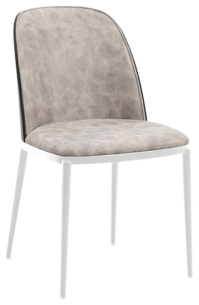 LeisureMod Tule Dining Chair With Upholstered Seat and White Steel Frame, Black/Charcoal