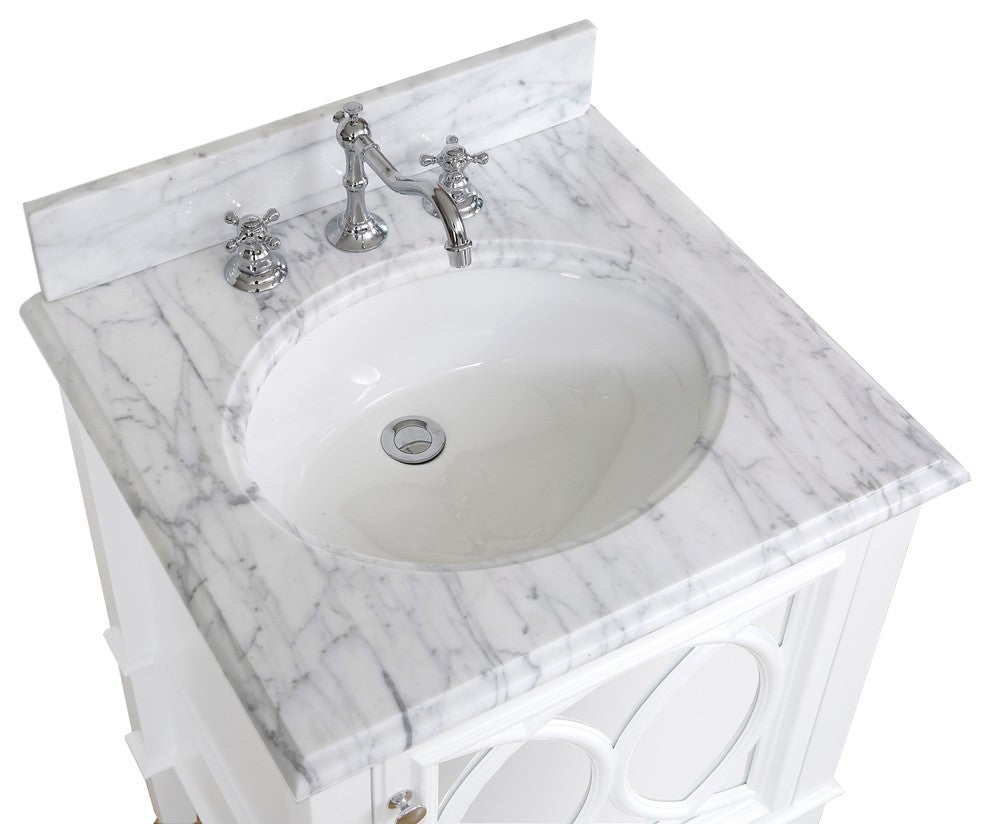 Olivia 24" Bathroom Vanity, White, Carrara Marble